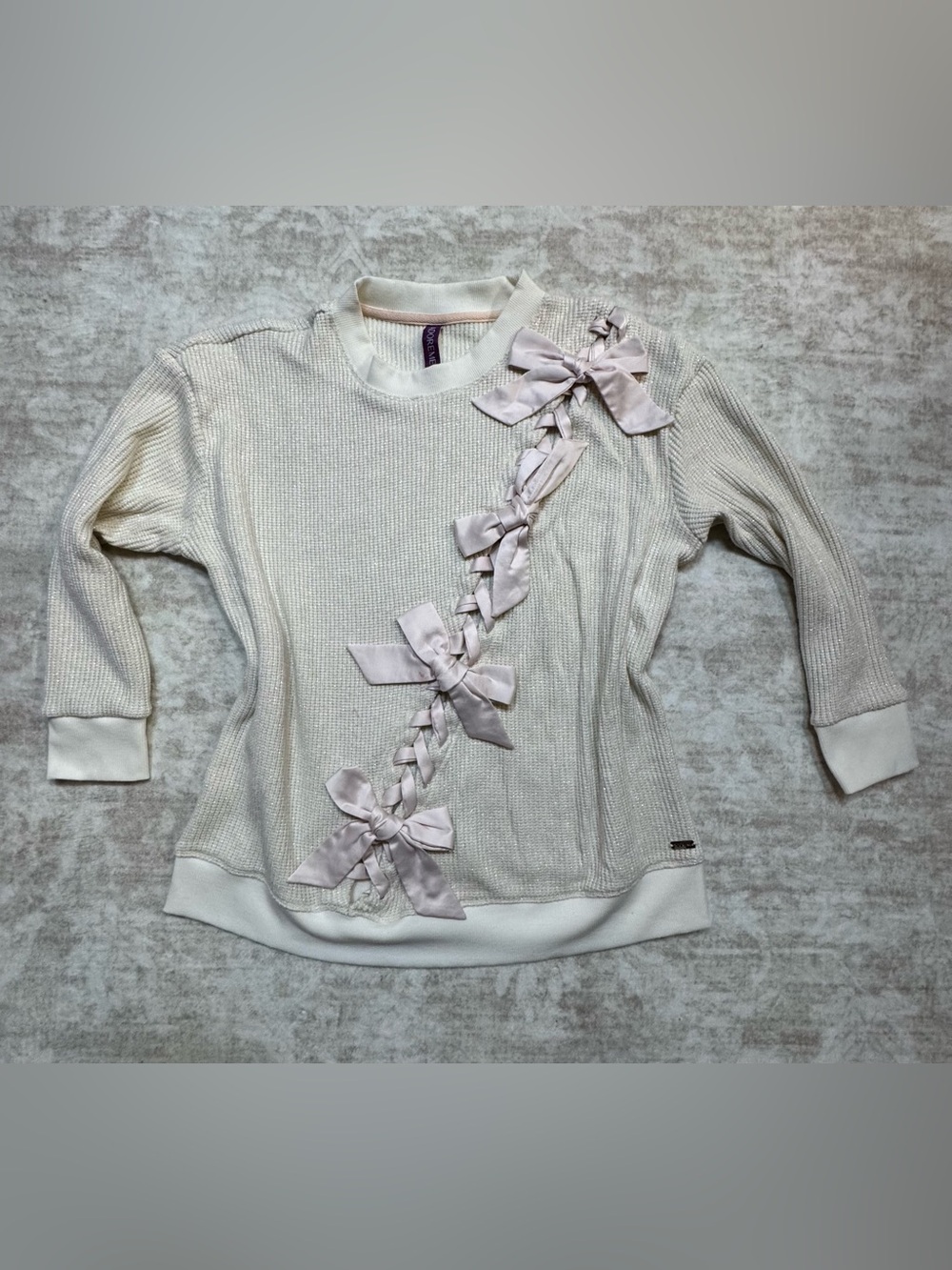 Adore Me Ivory Glitter Bow Sweater S Coquette Balletcore LoveShackFancy Vibes
